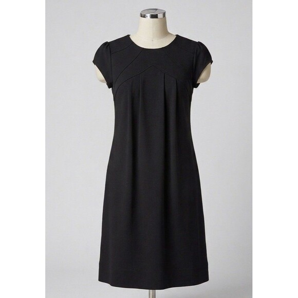 Anthropologie Dresses & Skirts - Deletta Anthropologie Black Dress S Small Ponte Knit Shift Pleated Detail Back